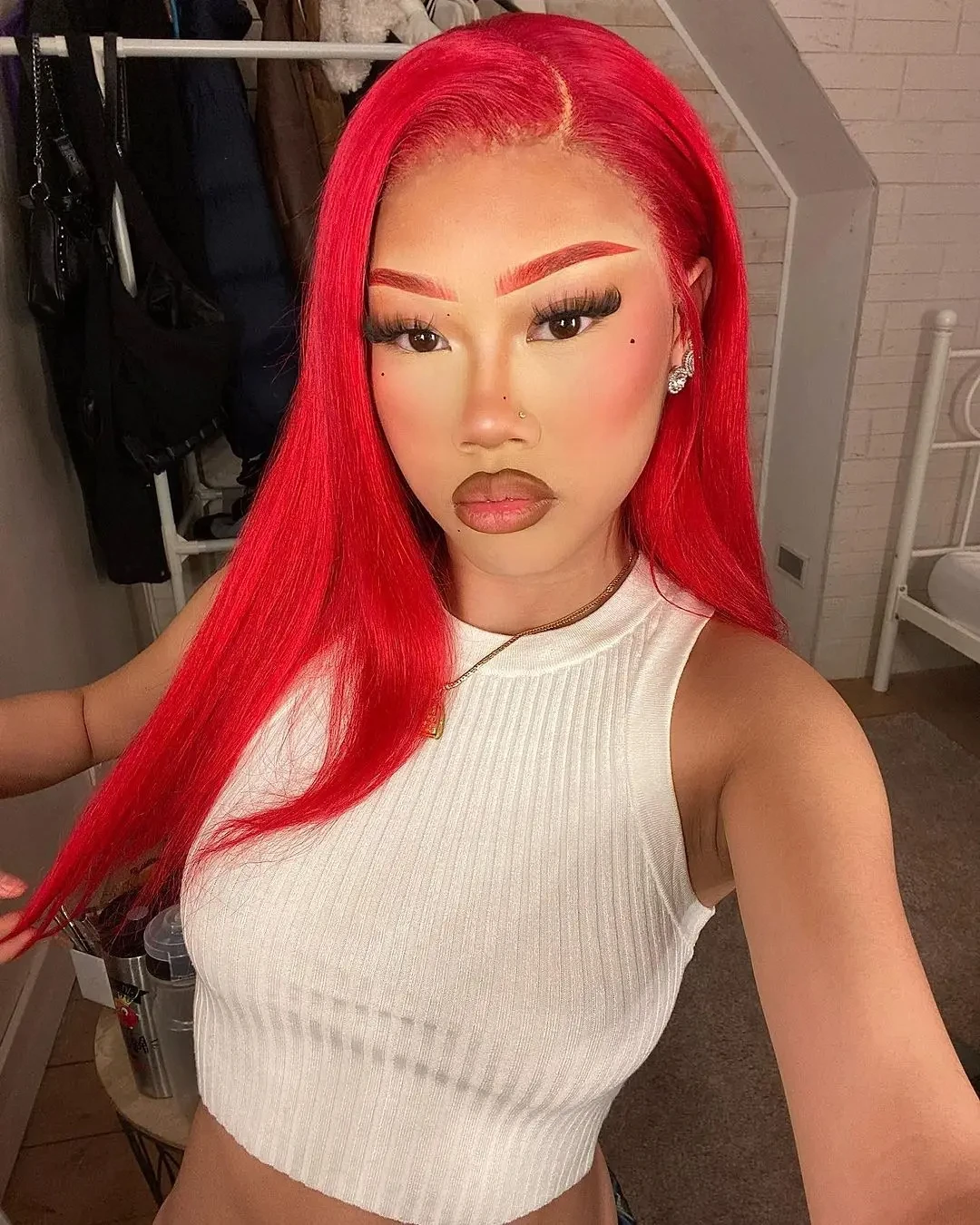Brazilian 13x4 Frontal Lace Wig Christmas Red & Black 200% Density Long Straight Baby Hair Style HD Transparent Lace for Women