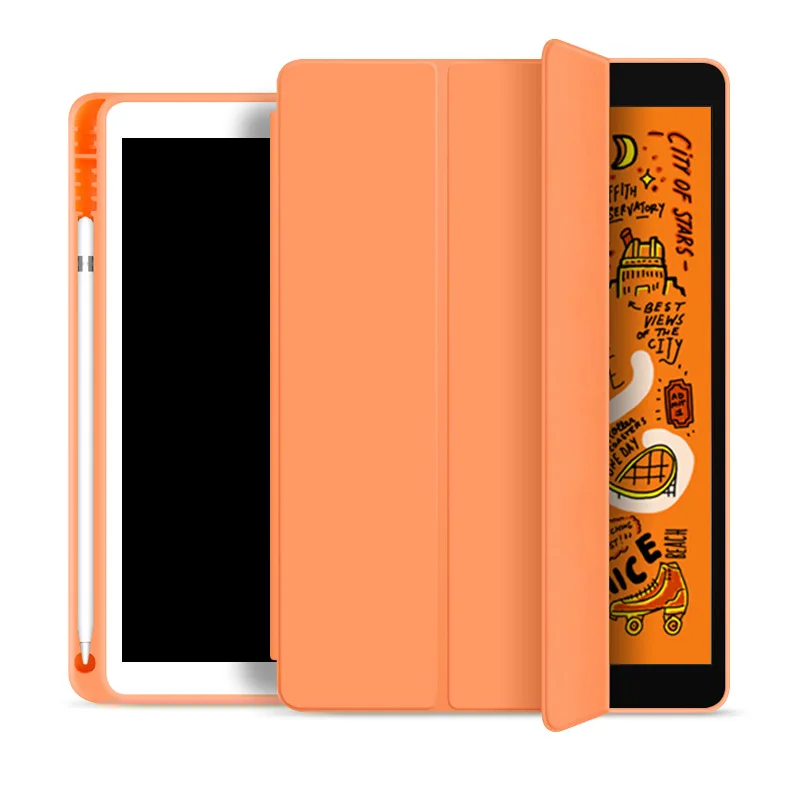 New Dormant wake function tablet case PU Tri-fold soft shell with pen slot ipad case for ipad 5/6/7/8gen/mini 5/air4/pro2/pro