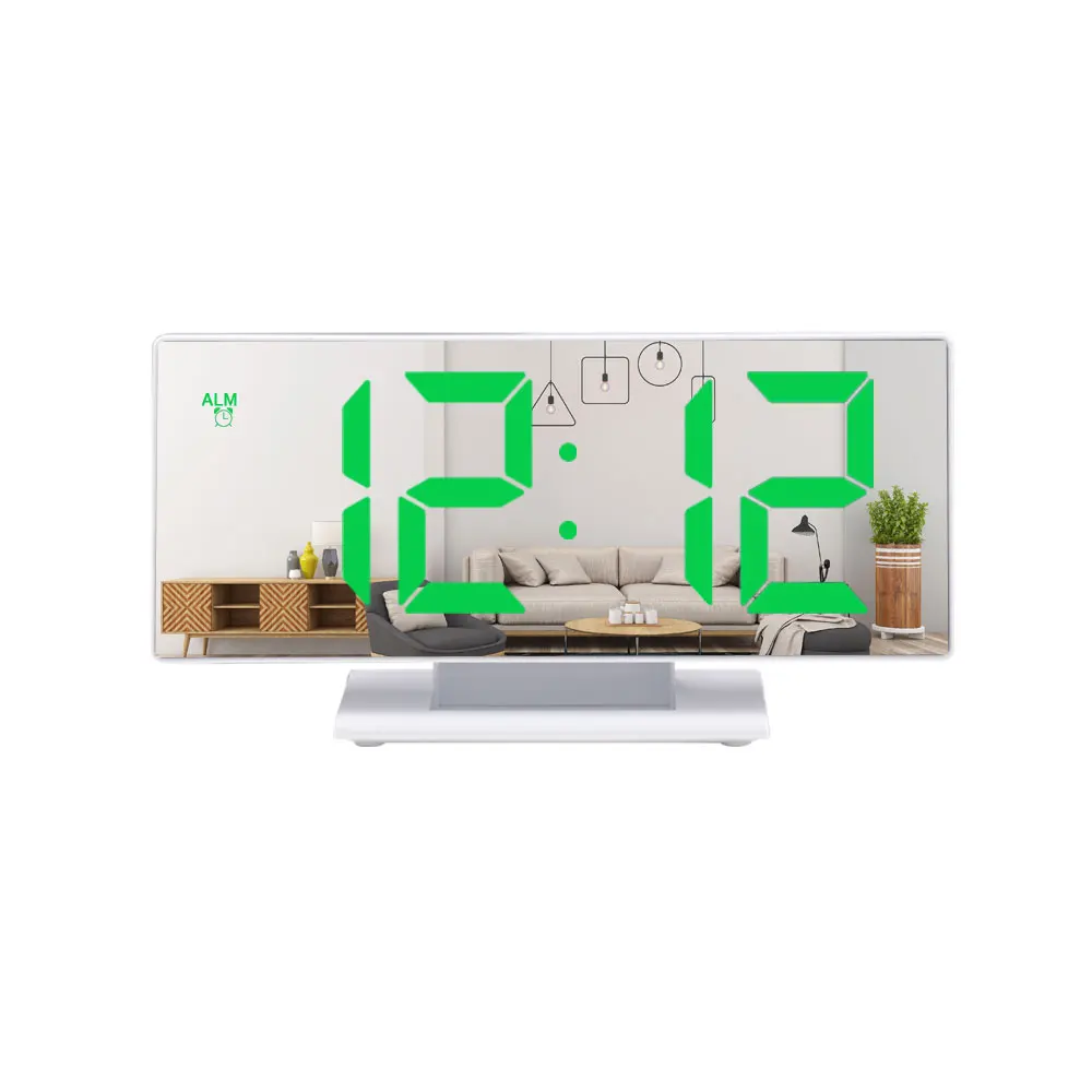 
Digital LED Mirror Clock with Dual USB Charging Port Brightness Sensor for Bedroom Kitchen Hotel Table Desk 