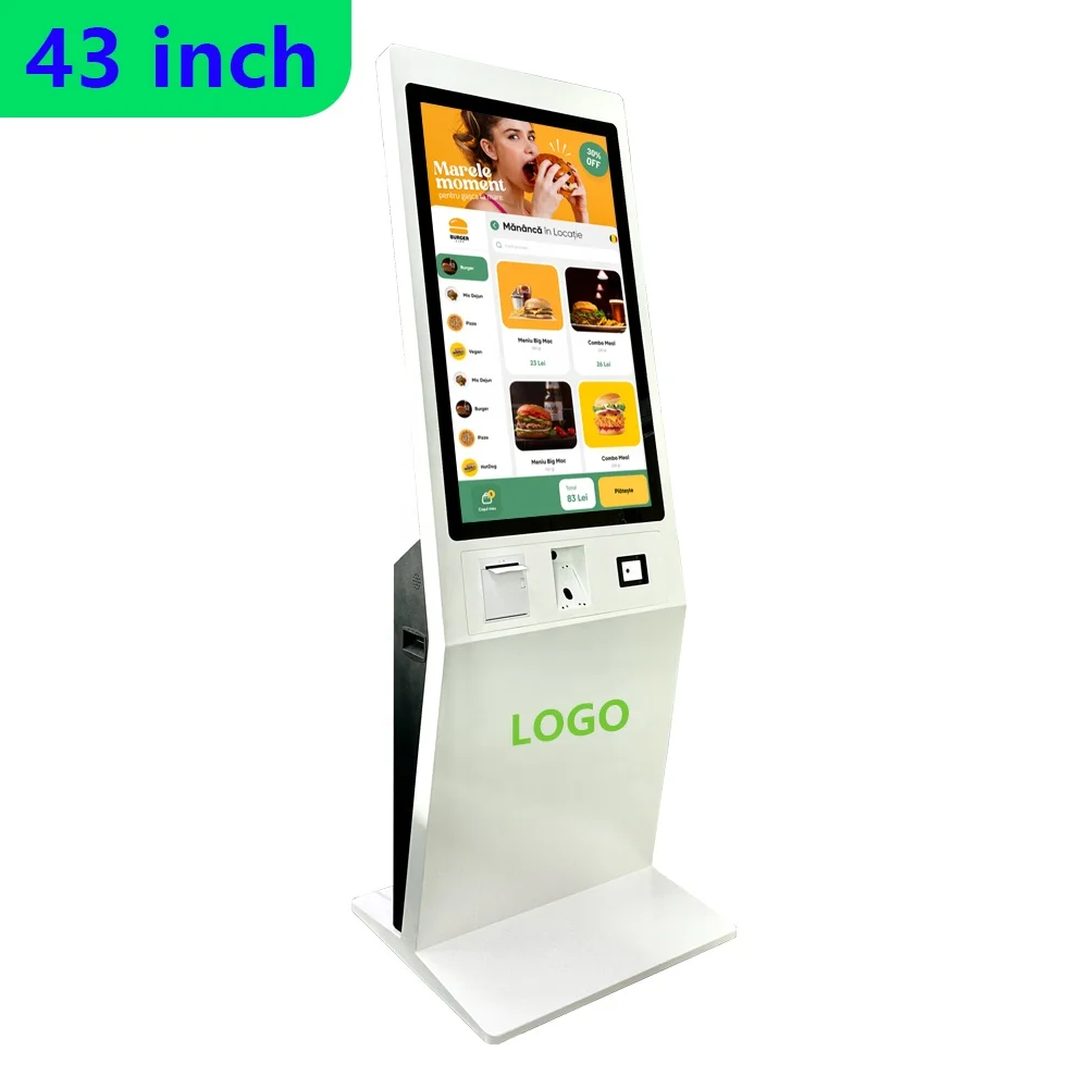 21.5 32 43 inch indoor floor standing self serve windows payment touch screen POS Android kiosk with thermal ticket printer QR