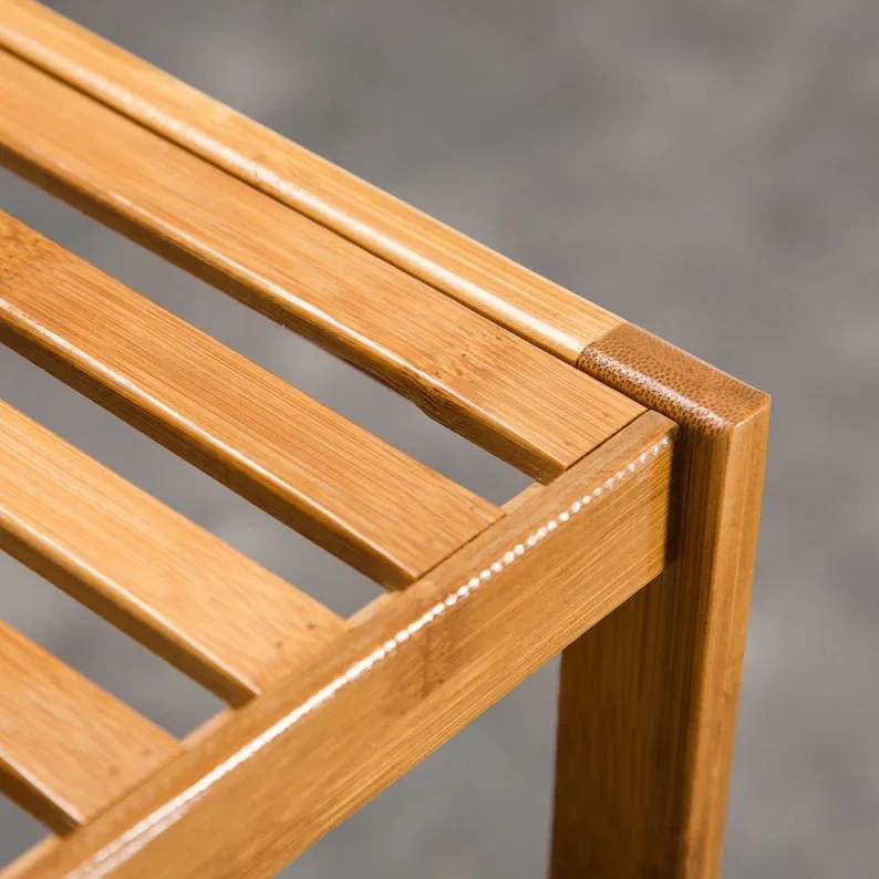 Custom Bamboo Furniture Storage Racks 4 5 Tier Bathroom Shelves Bookshelf Organizer Corner 100% Bamboo Shelf