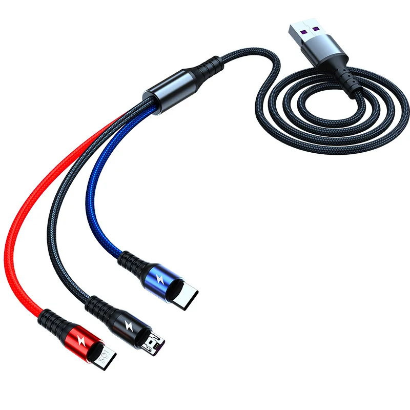 3 в 1 кабель с разъемом Micro USB Type-c/осветительный зарядный кабель USB Type-c 5A супер быстрый зарядный кабель для передачи данных для IPhone 13 13 мини 13Pro Samsung
