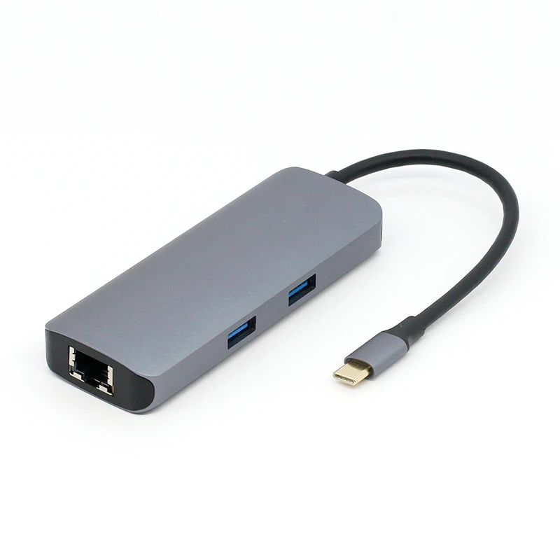 Multi-function Type-c to RJ45 Gigabit 6 in 1 usb c hub for Support 5Gbp/s rate aluminum alloy material for usb type c mini hub