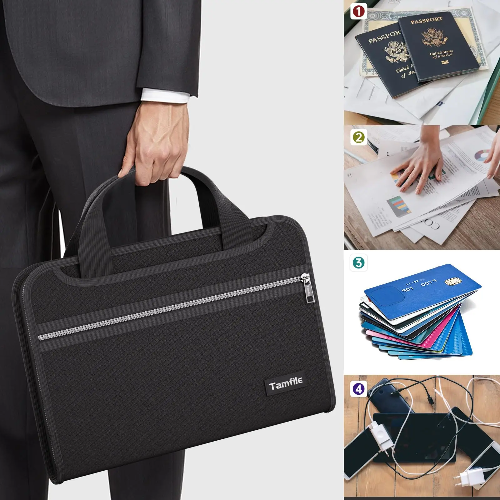 Multi-Pockets Paper Organizer Folder 13 Pocket Accordion Expanding File Organizer with Zipper and Label for Letter A4 Files