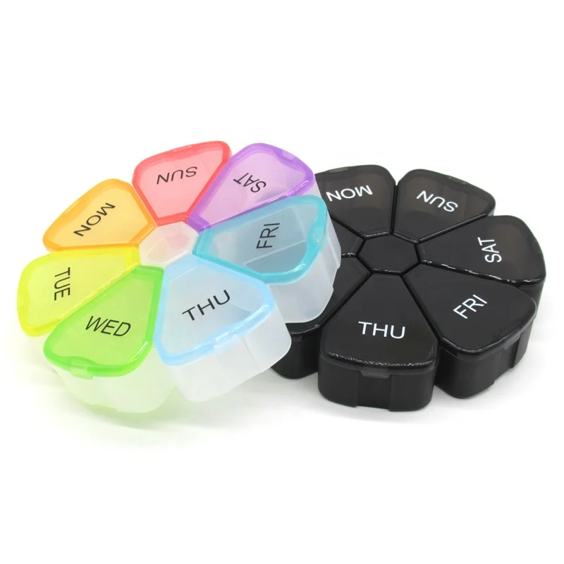 Compartment Weekly Bulk Custom Dispenser Medicine Storage Reminder Plastic 7 Day Flower Smart Organizer Pill Box Rainbow Colors