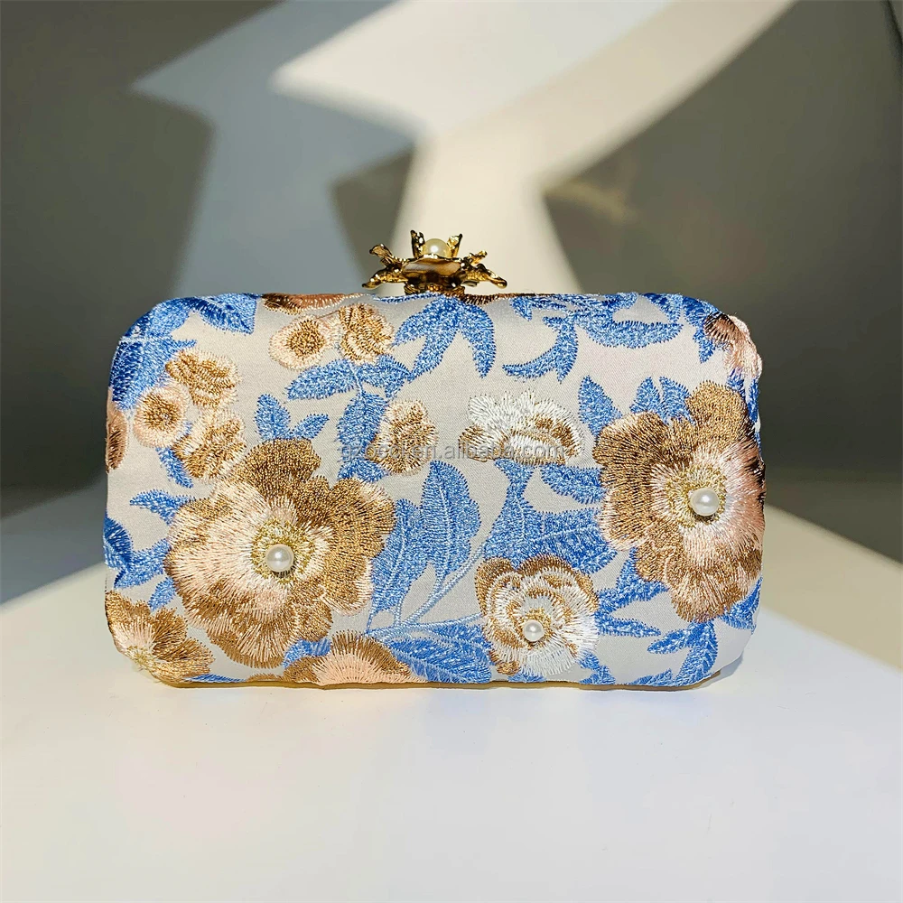 OC4386 Online shopping wholesale new design clutch bags  embroidery flower evening bag ladies