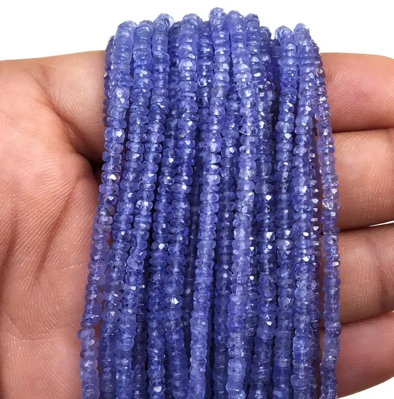 High Quality 16 Inch Long Natural Blue Tanzanite Gemstone Faceted Rondelle Making Jewelry Beautiful Necklace