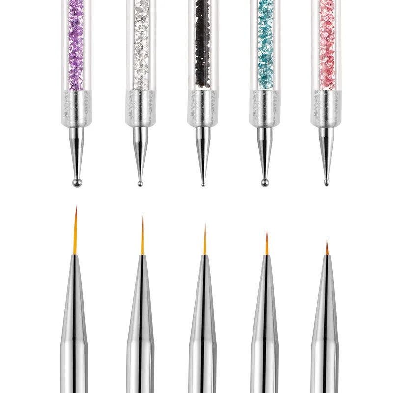 5 Pcs Nail Design Brush Acrylic Point Drill Double Head Manicure Pen Nail Polish Pen Interior Brush Tool for Home DIY and Sa