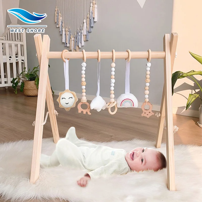 Деревянная Детская Рамка для спортзала с 3 деревянными детскими игрушками-прорезывателями Монтессори детская развивающая игрушка подвесной бар подарок новорожденных