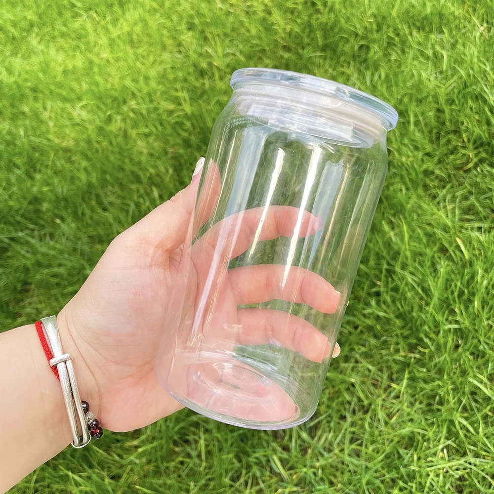 unbreakable Elegant Shaped Drinking Glasses 16oz acrylic plastic tumbler can with pp lids in stock
