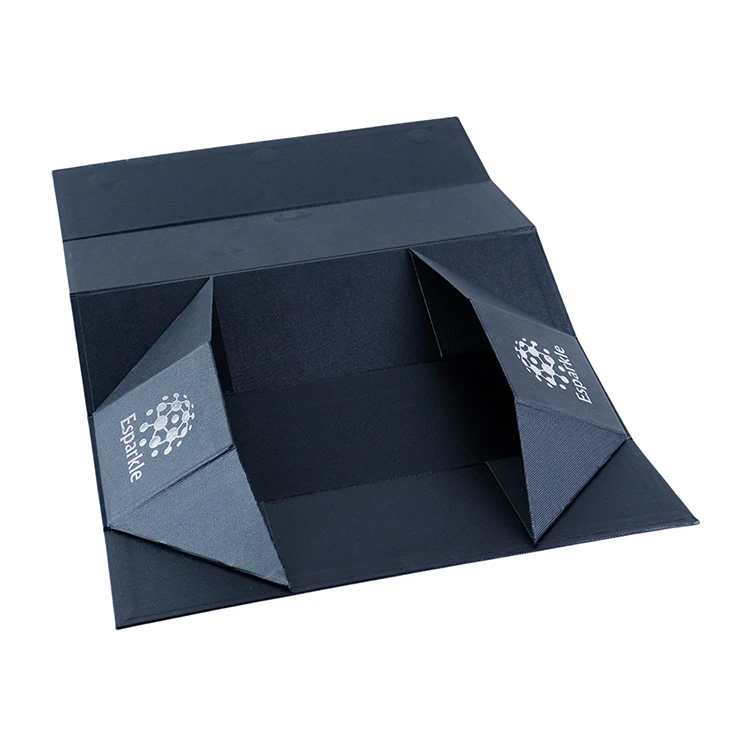 Customize Logo Printed Black Paper Flat Pack Rigid Cardboard Clothing Cosmetic Shoe Foldable Packaging Magnetic Folding Gift Box