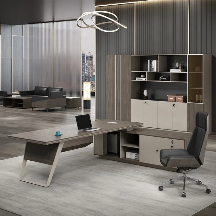 High end L shape boss luxury wooden metal desk sectional office furniture rustic modern executive chairman office desk