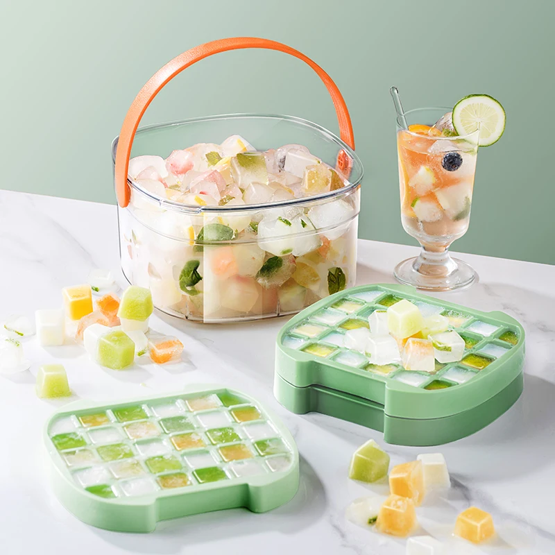 Pinmoo 3 Layer Ice Cube Tray for Freezer with Ice Container Plastic Ice Cube Tray 90 Cube with Lid and Bin