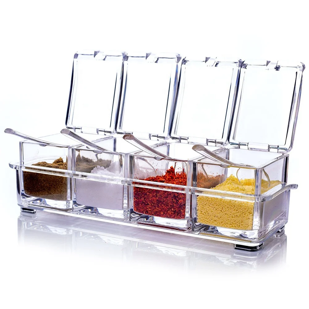 Kitchen Durable 4 Compartments PS Condiments Set