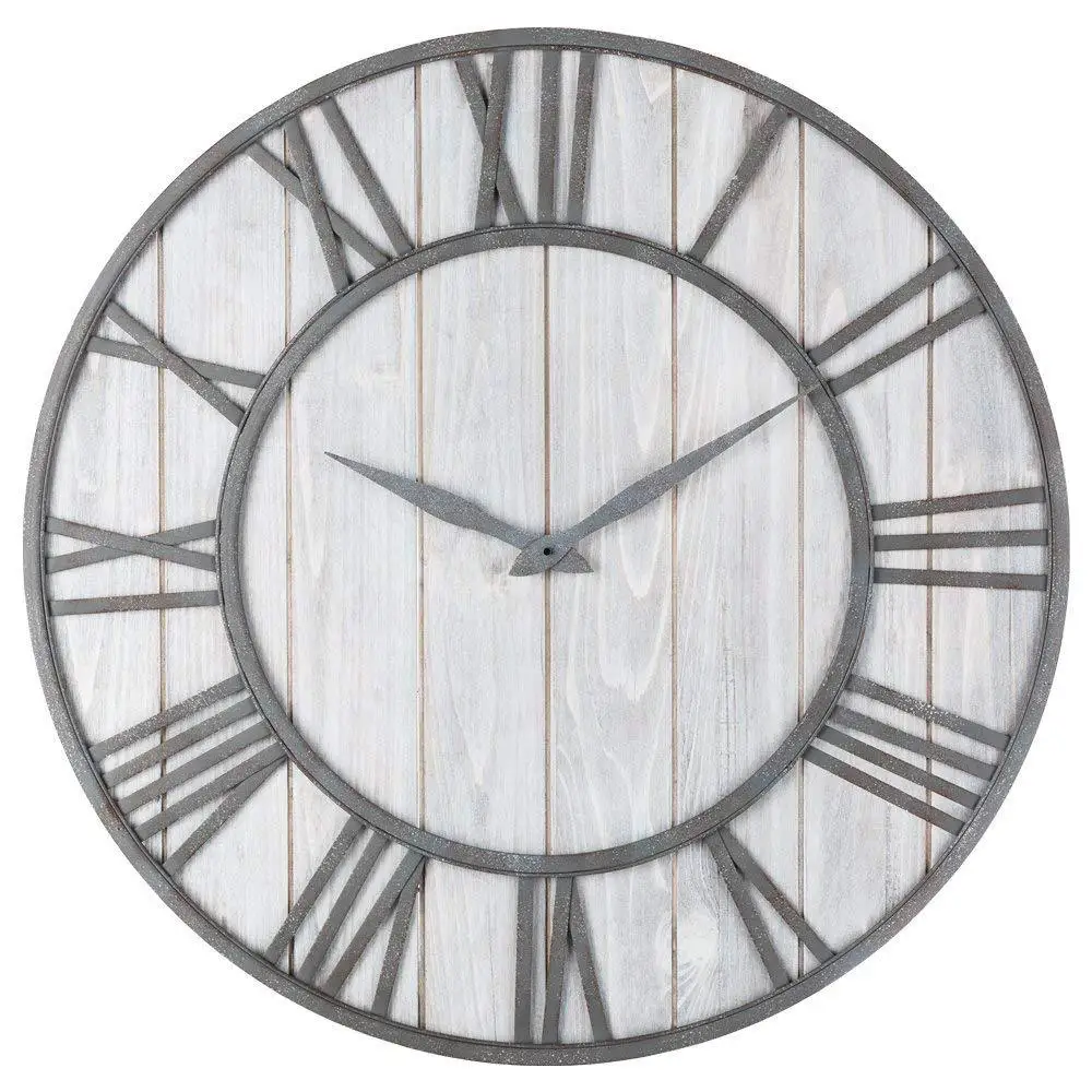 American Solid Wood Circular Iron Art Wall Clock Silent Home Antique Style for Dining Room