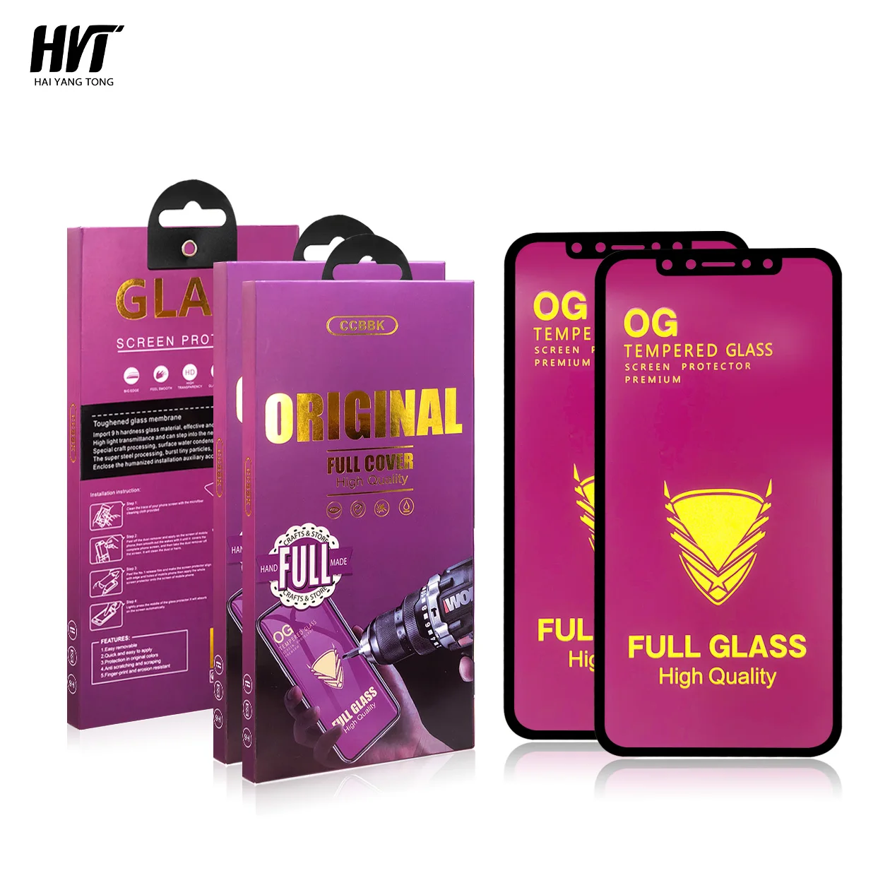9H Golden Armor OG Full Cover Full Glue Tempered Glass Screen Protector For Iphone 7 8 X Xs Max 11 12 13 14 Pro Max
