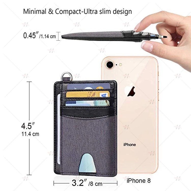 Slim Minimalist RFID Blocking Key Ring Front Pocket Leather Men Wallet Credit Card Holder