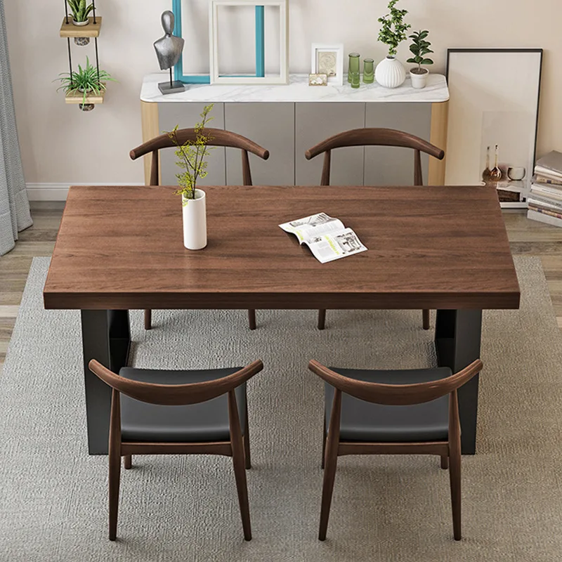 Iron solid wood dining table and chairs rectangular retro commercial light luxury milk tea shop card seat dining table