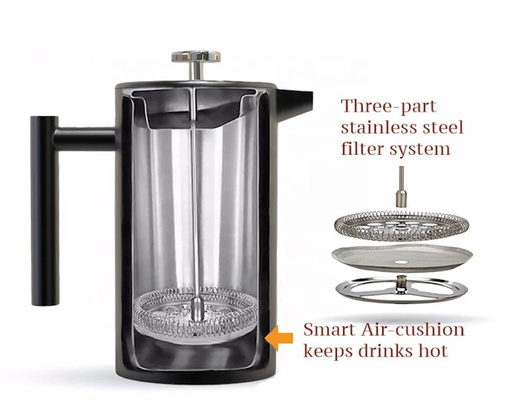 
Amazon 1000ml 34oz stainless steel double wall matte black color french press 