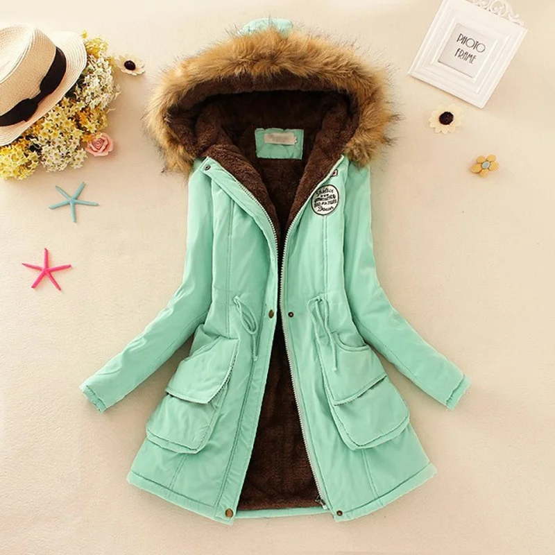 
Fur Collar Cotton Long Parkas Hoodies Warm Jackets Plus Size Winter Coat Women 