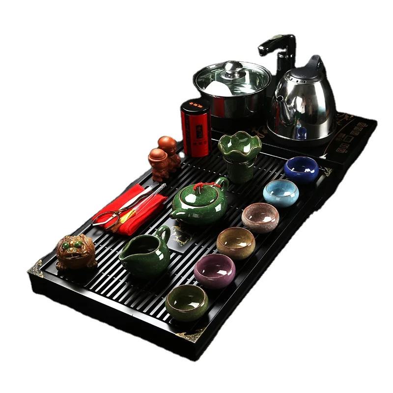 100% деревянный чайный поднос с индукционной плитой, китайский классический чайный столик gongfu