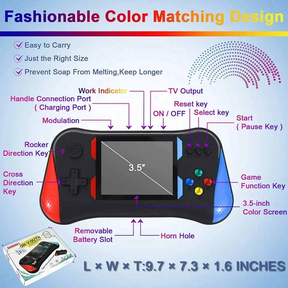 2023 New 500in1 Game Console X7M X7Plus colors Game Box Handheld Gifts for kids Mini Game Single and Double Player