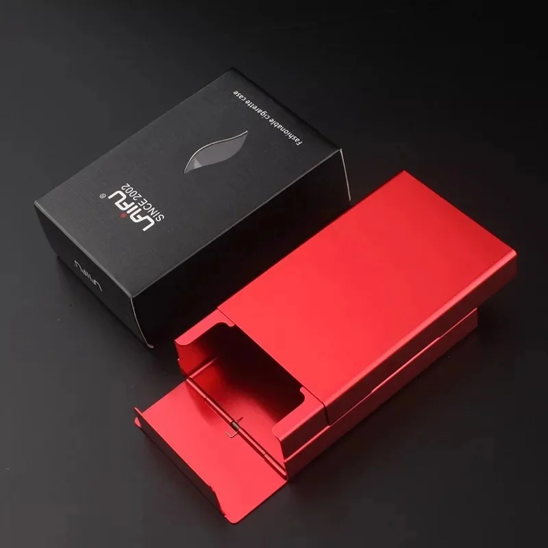 Fancy Fashion Portable Pocket Metal Aluminum Men Cigarette Case Slide Push Open With Customized Engraved Logo For Souvenir Gift