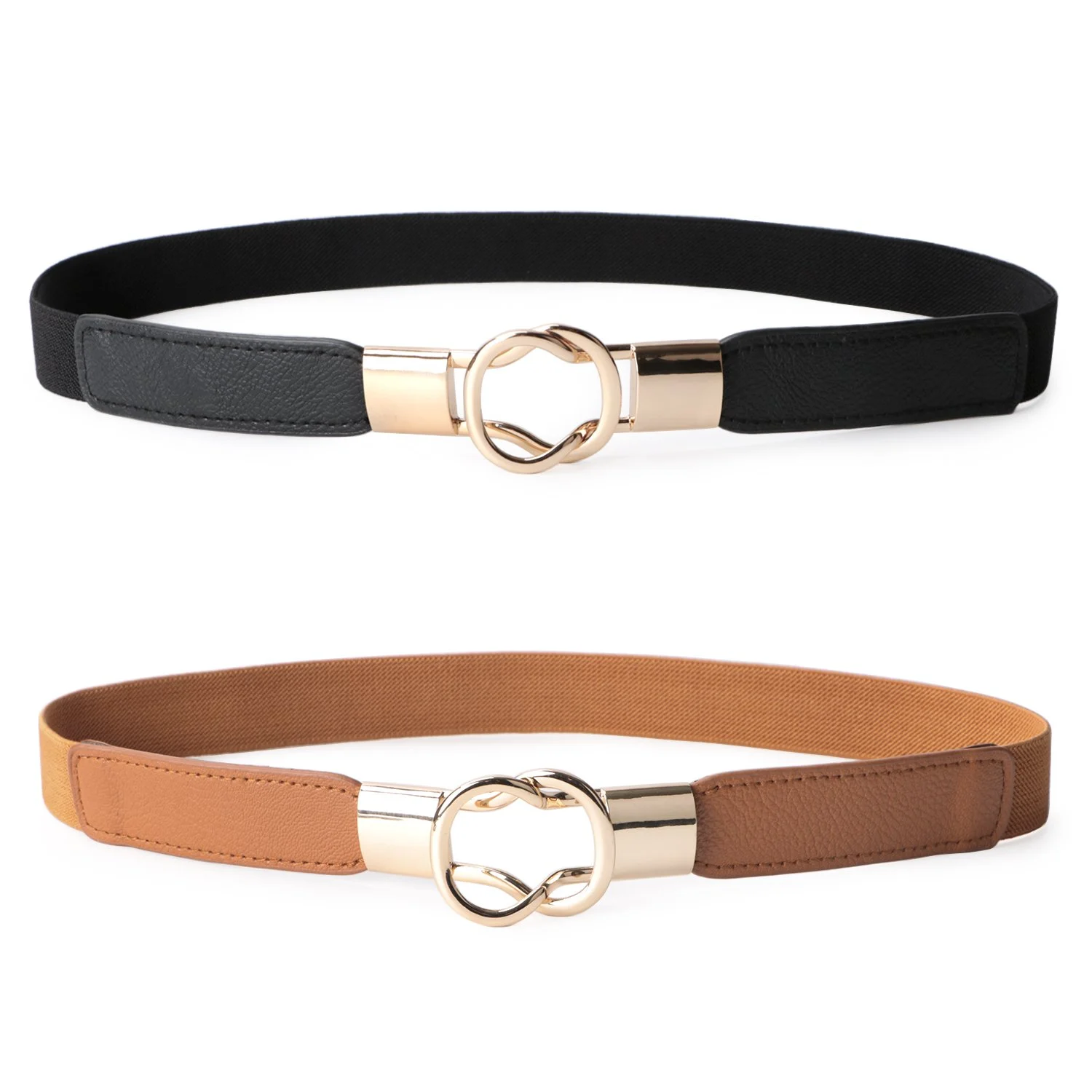 Women Retro Elastic Stretchy Metal Buckle Skinny Waist Belt 1 inch Wide