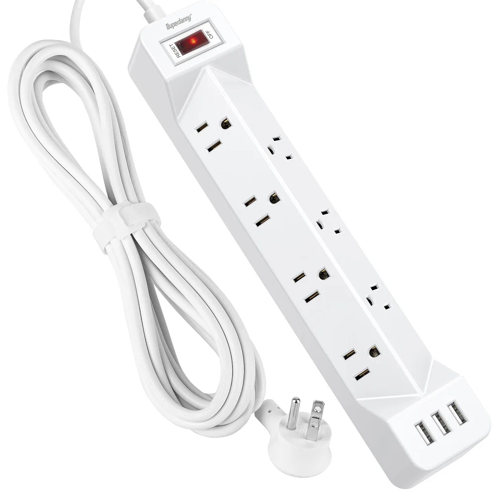 7 socket surge protector power strip with 3 USB port extension cord phone socket