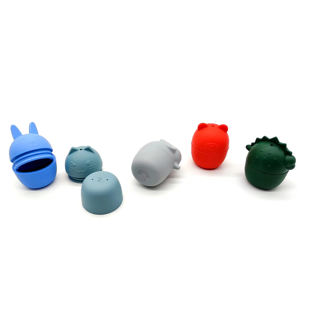 CPC Approved 5PCS Silicone Animal Bath Toys,Bear, Cat, Elephant, Dinosaur and Rabbit
