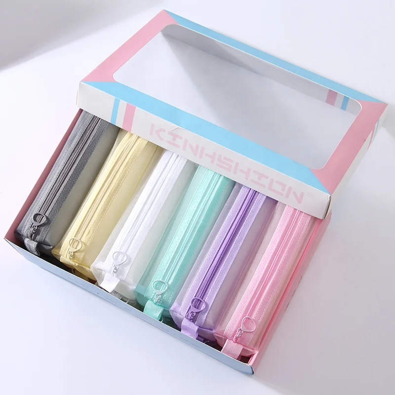 wholesale simple design college style comfortable fabric zipper round custom color stationery pen bag pencil bag