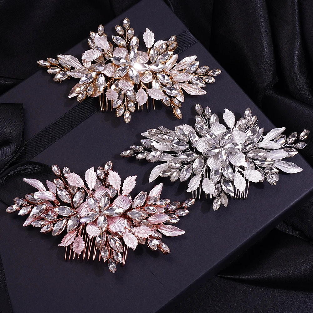 Роскошный гребень для волос с золотыми стразами и листьями и цветами, свадебные аксессуары для волос с жемчугом для женщин