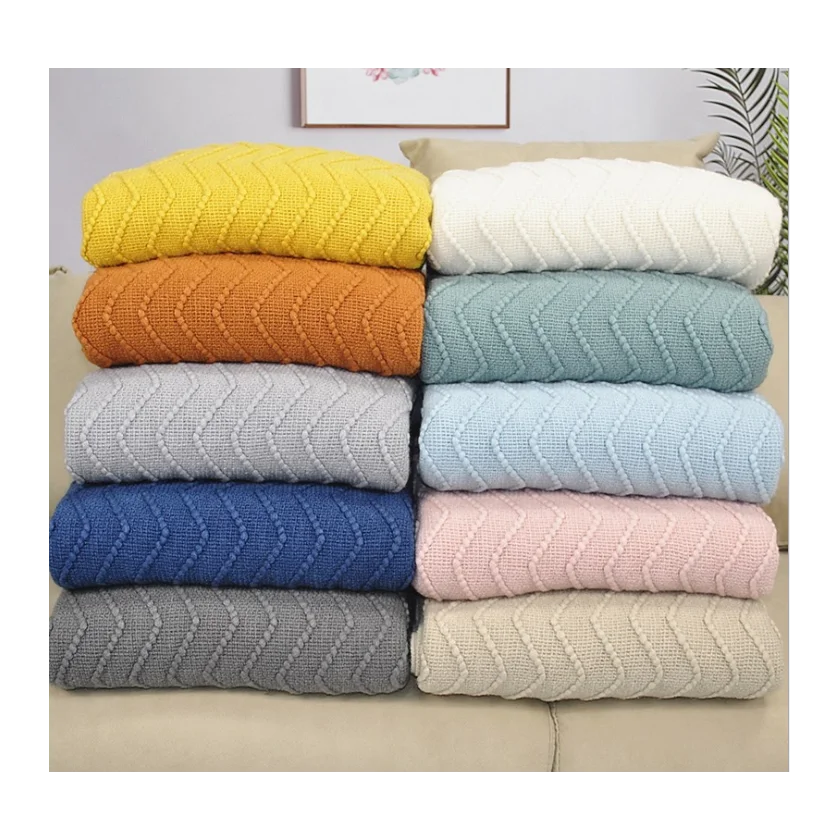 Popular home decor luxury chunky knit soft sofa pink throw couch acrylic brand blankets
