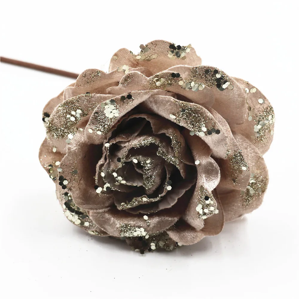 Искусственный цветок Рождественский роза кудрявая лепестковая с блестками