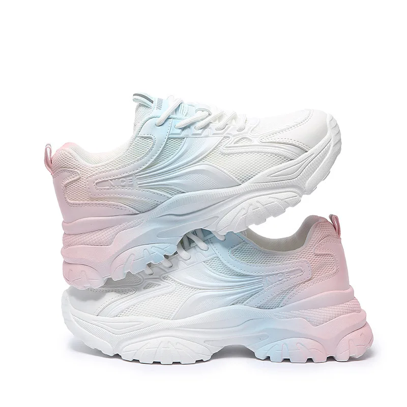 Xrh Lace Up Platform Sneakers Female Injection Molded Height Increasing Shoes Ladieds Mesh Breathable Flat Womens Chunky Shoes