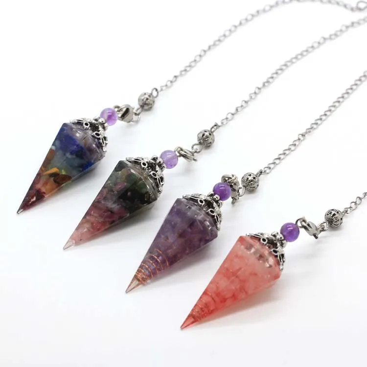 ML Natural Healing Crystal Quartz Pendulum Dowsing Divination 6 Facet Point Wicca Balancing Spiritual Orgonite Pendulum Pendant