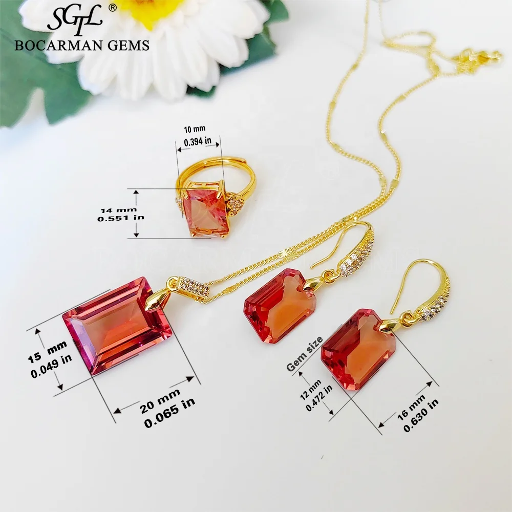 Bocarman new Turkish color changing sultanite earrings Ring Pendant three-piece set of jewelry bride, party accessories