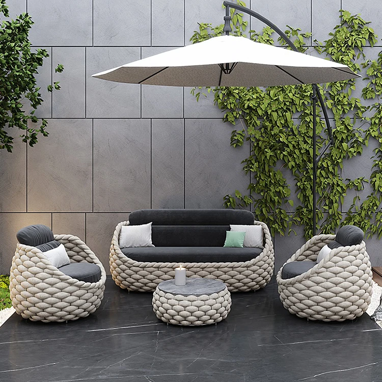 PE Wicker Curved Outdoor Furniture Modular Garden Patio Couch Sectional Small Sofa Exterior Sitting Sets