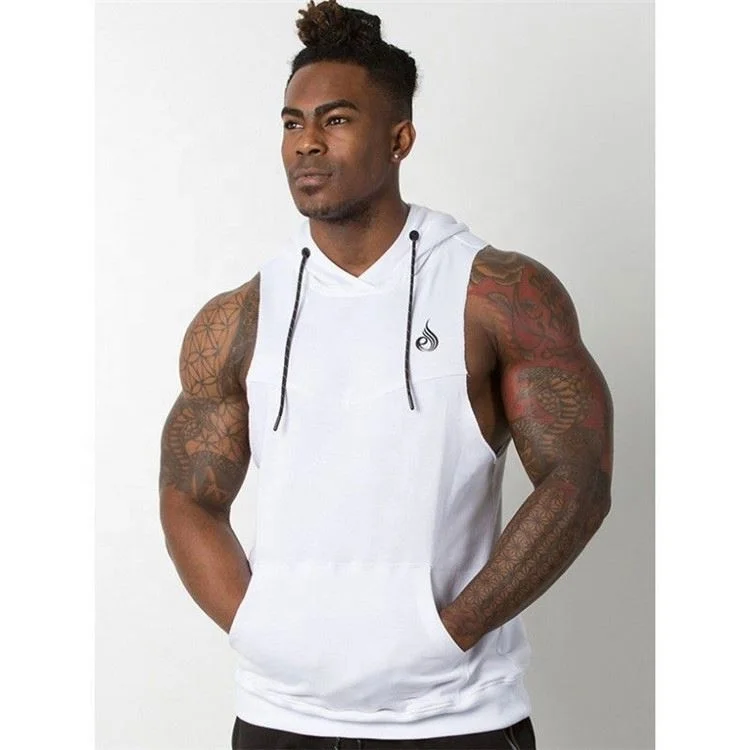 2020 Apparels Quick Dry Sports Multi Colour Wholesale Clothing High Elastic Men Sleeveless Hooded T-Shirts