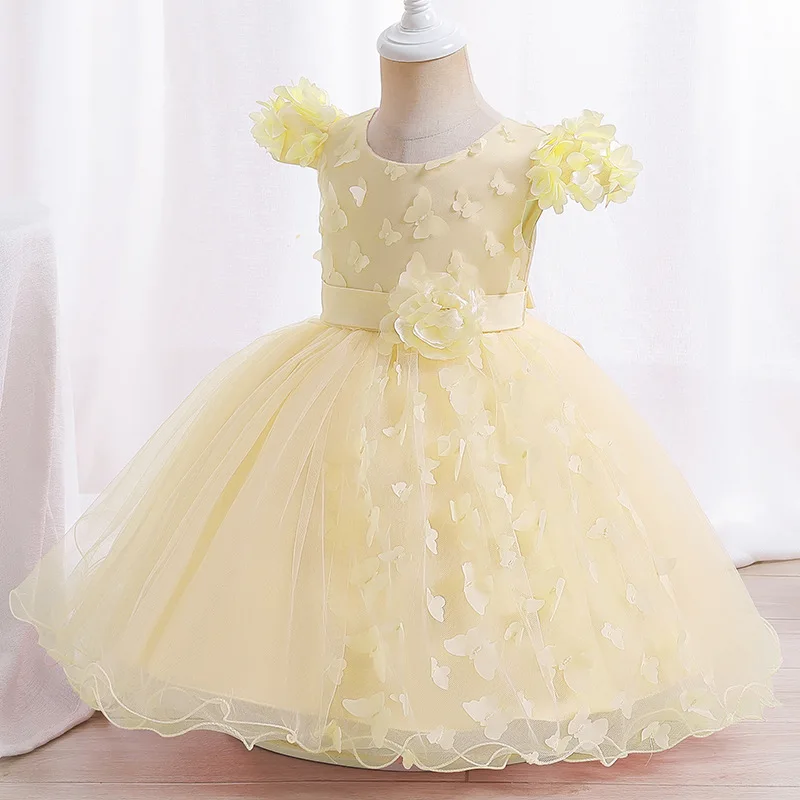 Baby Girls Birthday Party Christmas Dresses Flowers Tully Children Girl Party Dresses Flower Comunion Gown Knee Length Dress