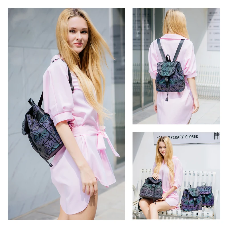 Модный дизайнерский кожаный рюкзак с геометрическим рисунком, Светящийся рюкзак для женской сумки