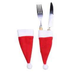 Christmas decoration Cute Mini Silverware Pocket Set Cutlery Knives Forks Tableware Decoration Bag Storage Covers