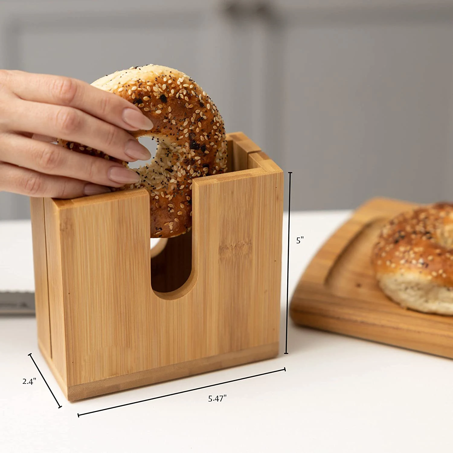 Bamboo Bagel Cutter Slicer Wooden Bagel Slicer Wood Bagel Slicer Holder for Small and Large