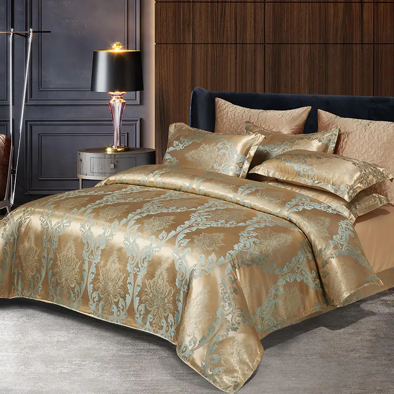 New Light Luxury Tribute Silk Jacquard Four-Piece Four-Piece 4-Piece Foreign Trade Bedding Suit Set Bed Sheet