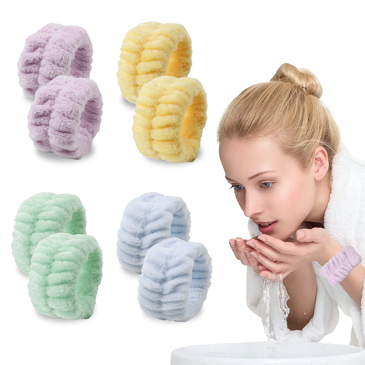 3 Piece Original Spa Headband and Wrist Wash band Face Wash Set Reusable Prevent Liquids From Spilling Down Your Arms