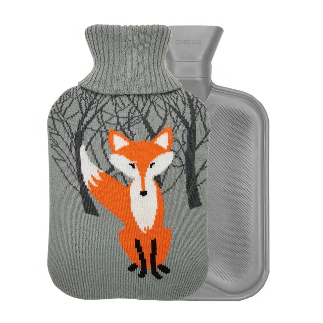 2 L Rubber Hot Water Bottle bag warm bottle BS 1970 2012 CE 1 LITRE with knitted cover