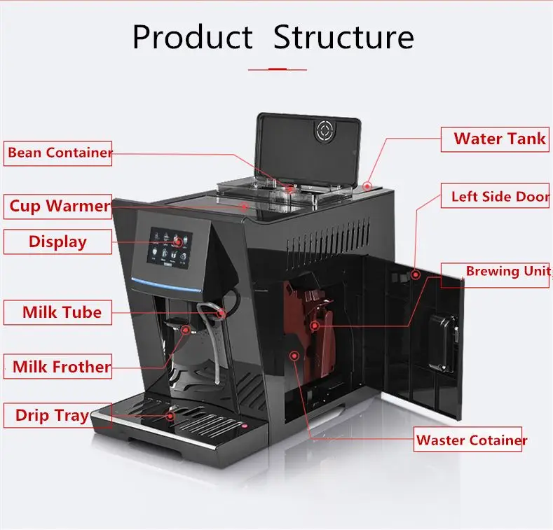 New Design 3d Ui Automatic Bean to Coffee Espresso Maker Machine
