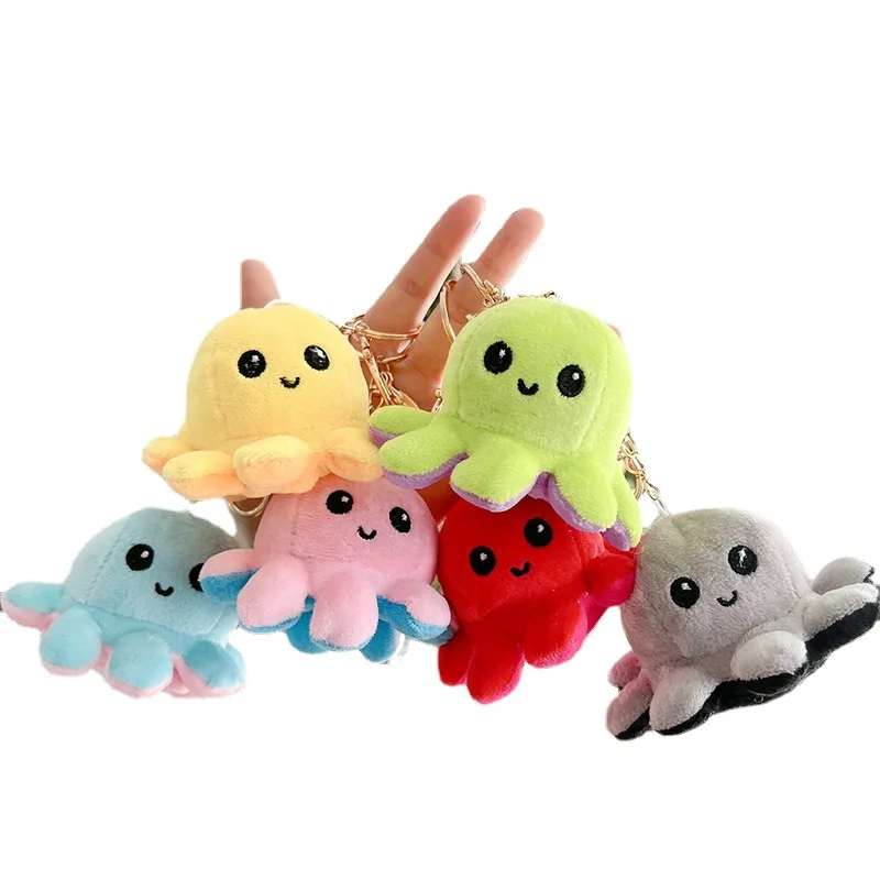 Reversible Cute flip octopus plush doll face changing colors octopus with keychain school bag pendant bag pendant