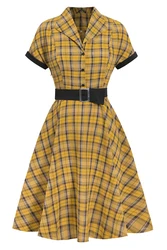 Classic British Plaid Dress With Short Sleeves And A Wide Swing Vintage Dresses Vestiti Dresses Women Lady Elegant Casual