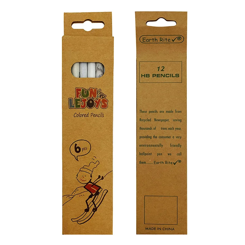 Customized Newspaper Pencils in Kraft Paper Box, Adult and Kids Recycled Newspaper Pencil for Writing